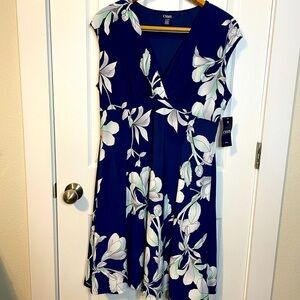 NWT Chaps navy wrap top sleeveless dress w/ white floral design sz XL